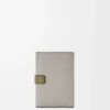 Petit portefeuille vertical en cuir de veau grainé souple Shell Grey/Eucalyptus