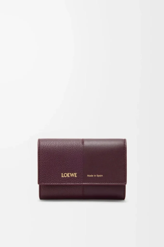 Petit portefeuille vertical en cuir de veau lisse et grainé Dark Burgundy