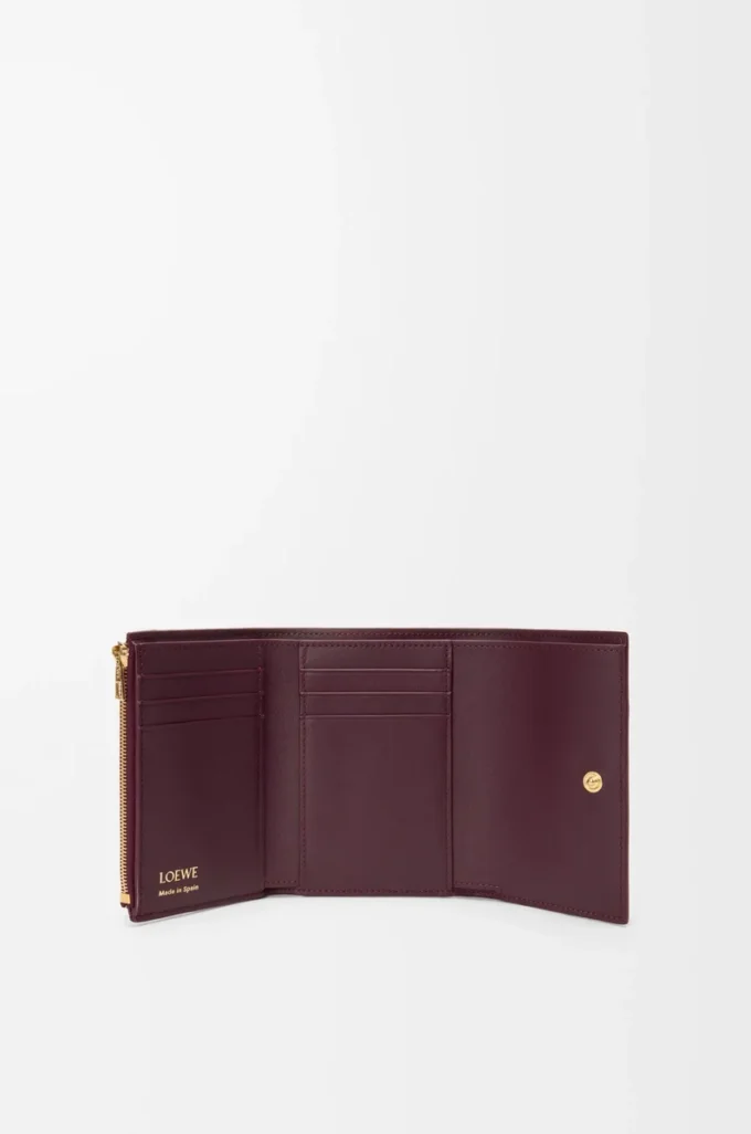 Petit portefeuille vertical en cuir de veau lisse et grainé Dark Burgundy
