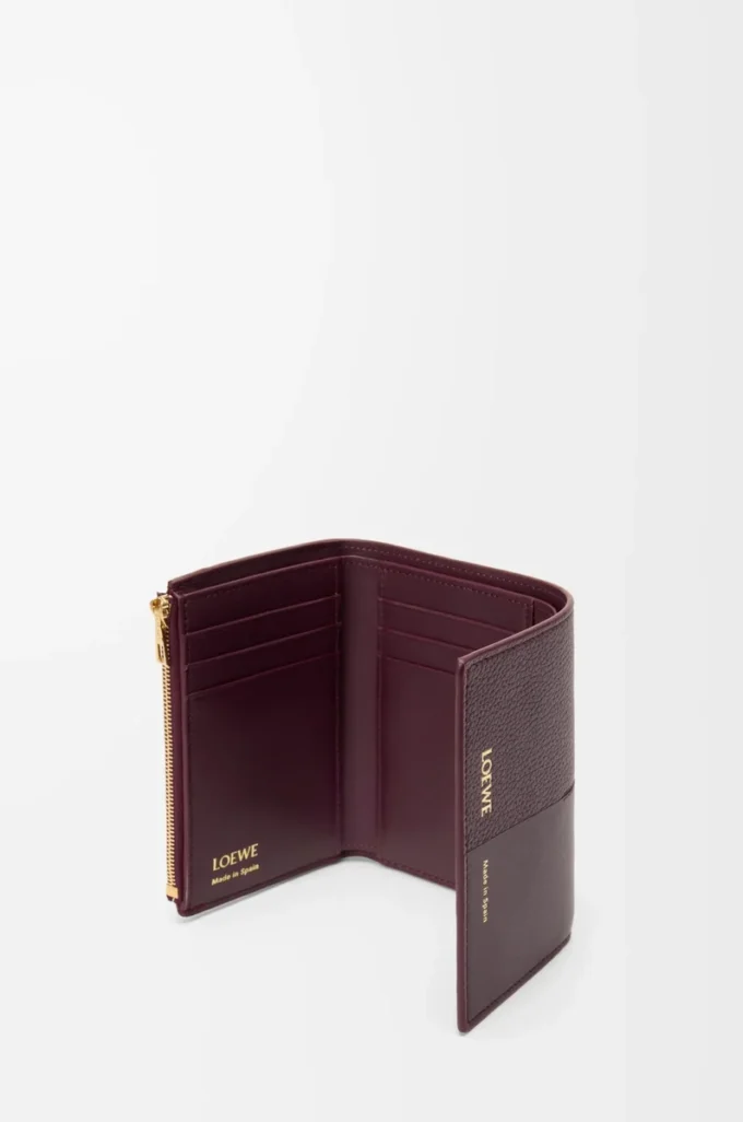 Petit portefeuille vertical en cuir de veau lisse et grainé Dark Burgundy