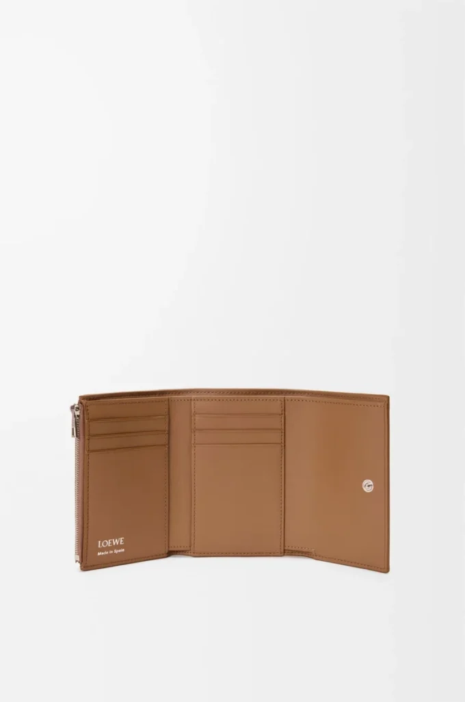 Petit portefeuille vertical en cuir de veau lisse et grainé Mocha