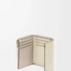 Petit portefeuille vertical en cuir de veau satiné et grainé, motif répété, couleur Light Oat