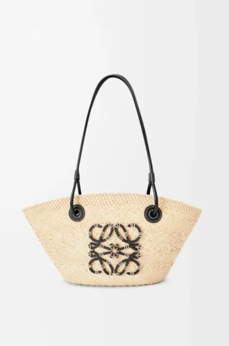 Petit sac Anagram Basket en palmier iraca et cuir de veau Naturel/Noir