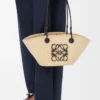 Petit sac Anagram Basket en palmier iraca et cuir de veau Naturel/Noir