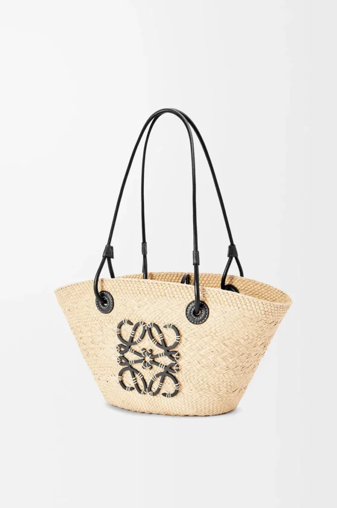 Petit sac Anagram Basket en palmier iraca et cuir de veau Naturel/Noir