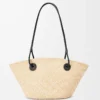 Petit sac Anagram Basket en palmier iraca et cuir de veau Naturel/Noir
