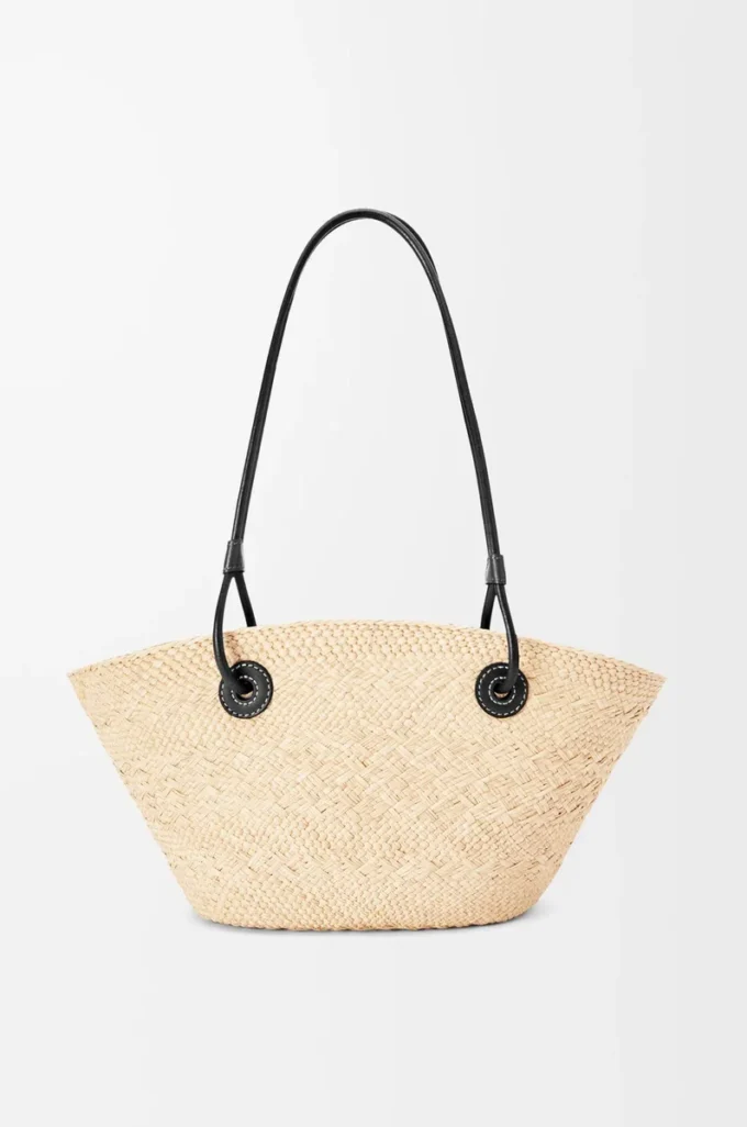 Petit sac Anagram Basket en palmier iraca et cuir de veau Naturel/Noir