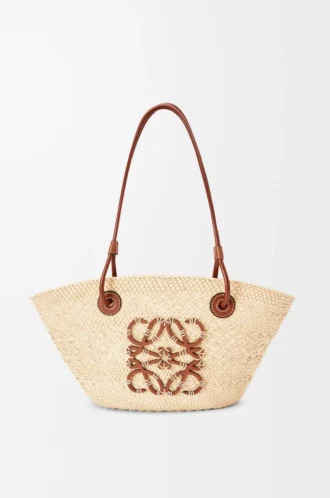 Petit sac Anagram Basket en palmier iraca et cuir de veau Naturel/Tan