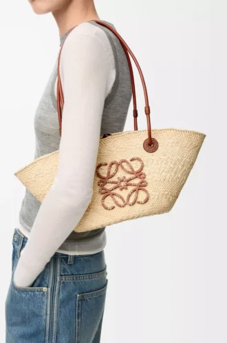 Petit sac Anagram Basket en palmier iraca et cuir de veau Naturel/Tan