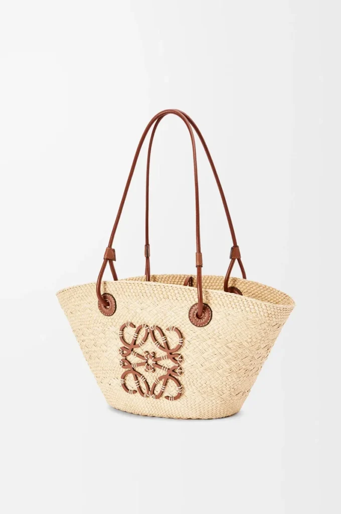 Petit sac Anagram Basket en palmier iraca et cuir de veau Naturel/Tan