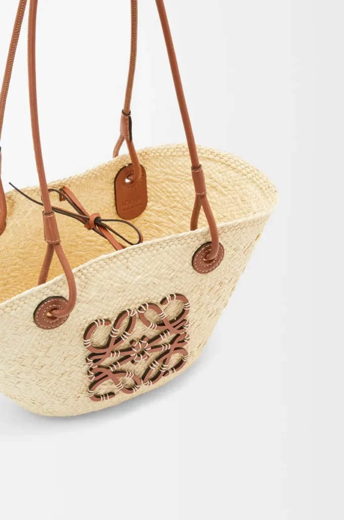 Petit sac Anagram Basket en palmier iraca et cuir de veau Naturel/Tan