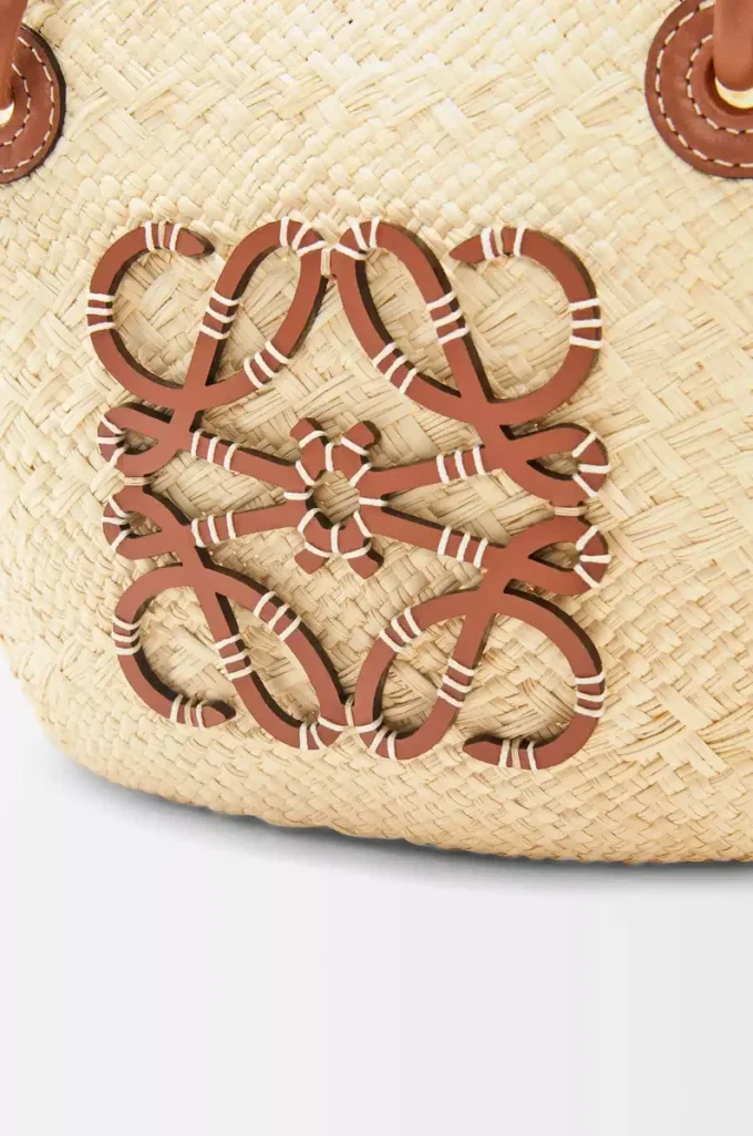 Petit sac Anagram Basket en palmier iraca et cuir de veau Naturel/Tan