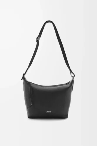 Petit sac à bandoulière Cubi en cuir de veau grainé souple Noir