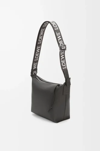 Petit sac à bandoulière Cubi en cuir de veau lisse et souple et jacquard Dark Grey