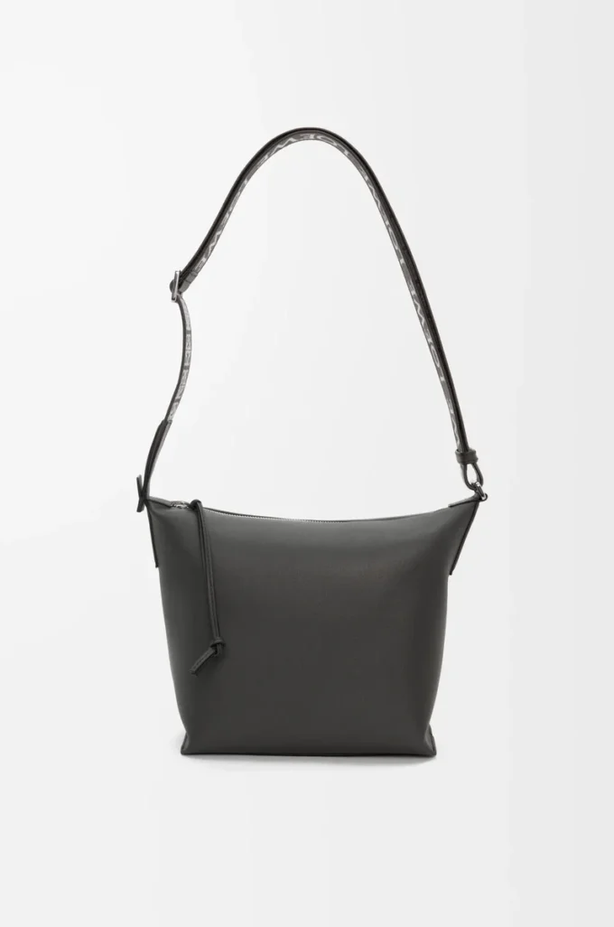 Petit sac à bandoulière Cubi en cuir de veau lisse et souple et jacquard Dark Grey