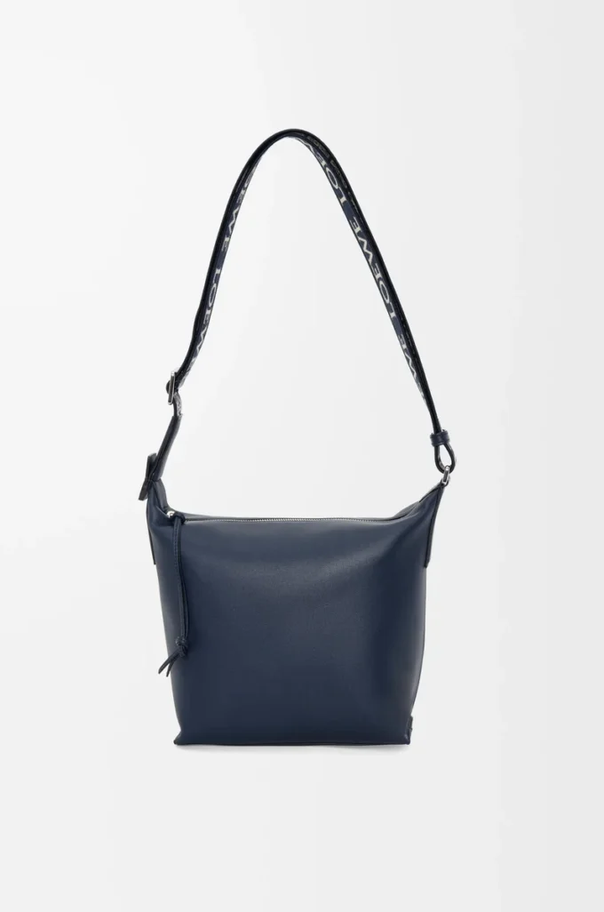 Petit sac à bandoulière Cubi en cuir de veau lisse et souple et jacquard Deep Navy