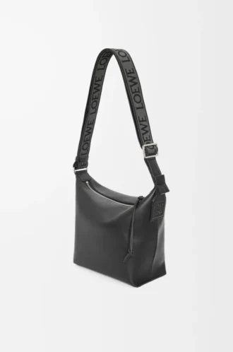 Petit sac à bandoulière Cubi en cuir de veau lisse et souple et jacquard noir