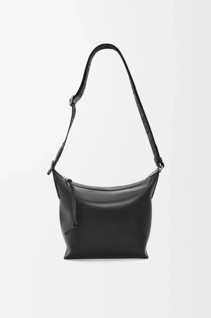 Petit sac à bandoulière Cubi en cuir de veau lisse et souple et jacquard noir