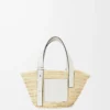 Petit sac Basket en feuille de palmier et cuir de veau Naturel/Blanc