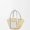 Petit sac Basket en feuille de palmier et cuir de veau Naturel/Blanc