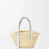Petit sac Basket en feuille de palmier et cuir de veau Naturel/Blanc