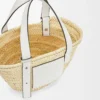 Petit sac Basket en feuille de palmier et cuir de veau Naturel/Blanc