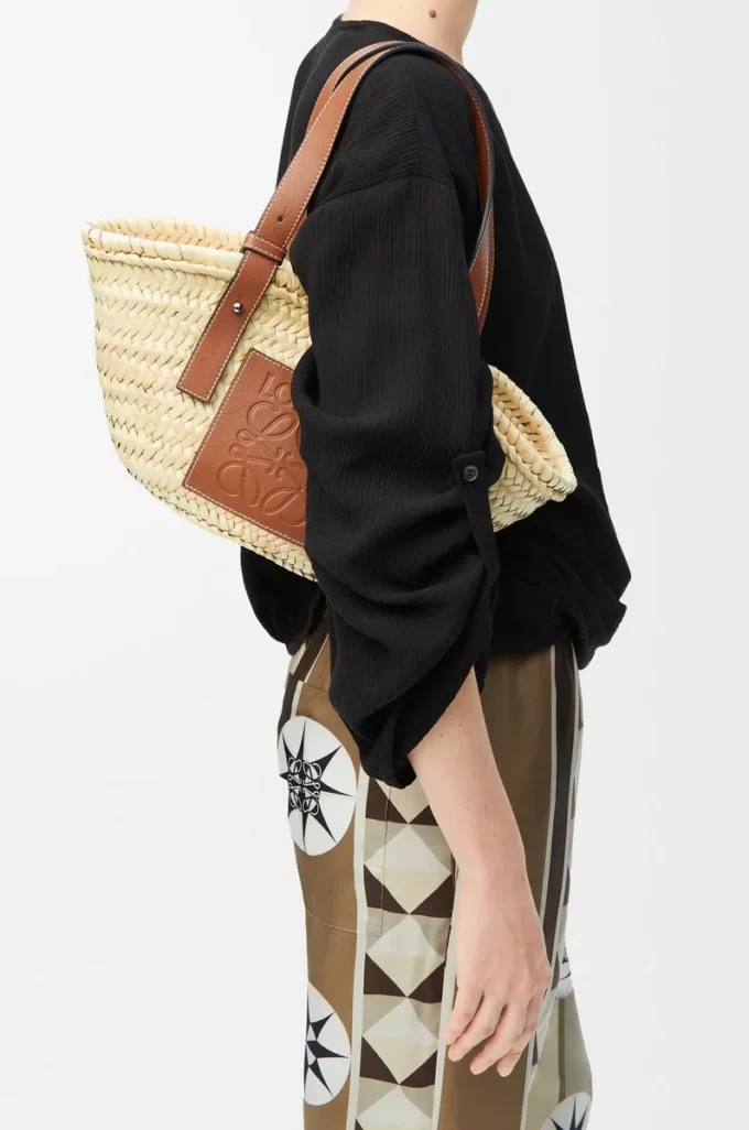 Petit sac Basket en feuilles de palmier et cuir de veau Naturel/Tan Petit sac Basket en feuilles de palmier et cuir de veau Naturel/Tan