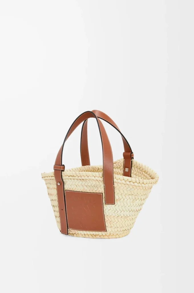Petit sac Basket en feuilles de palmier et cuir de veau Naturel/Tan Petit sac Basket en feuilles de palmier et cuir de veau Naturel/Tan