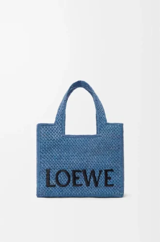 Petit sac fourre-tout LOEWE Font en raphia bleu clair