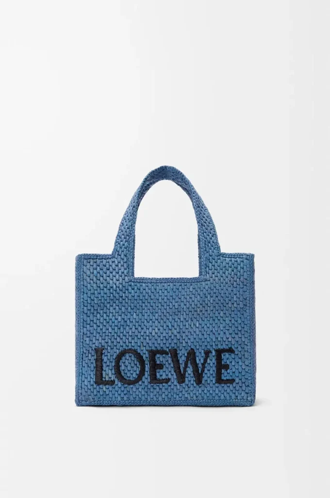 Petit sac fourre-tout LOEWE Font en raphia bleu clair
