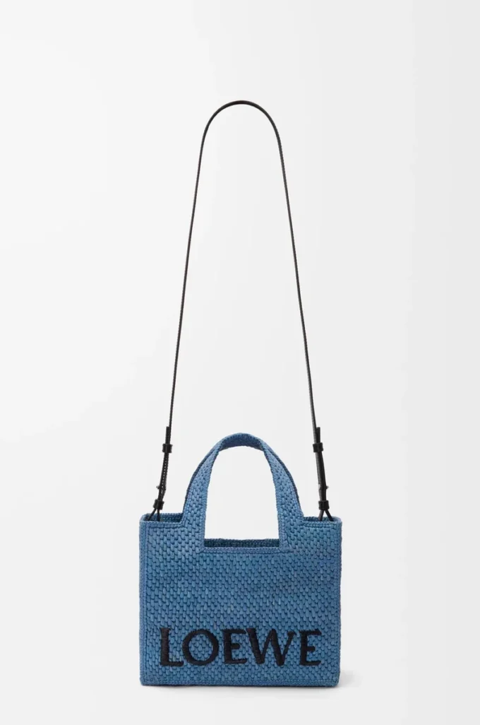 Petit sac fourre-tout LOEWE Font en raphia bleu clair