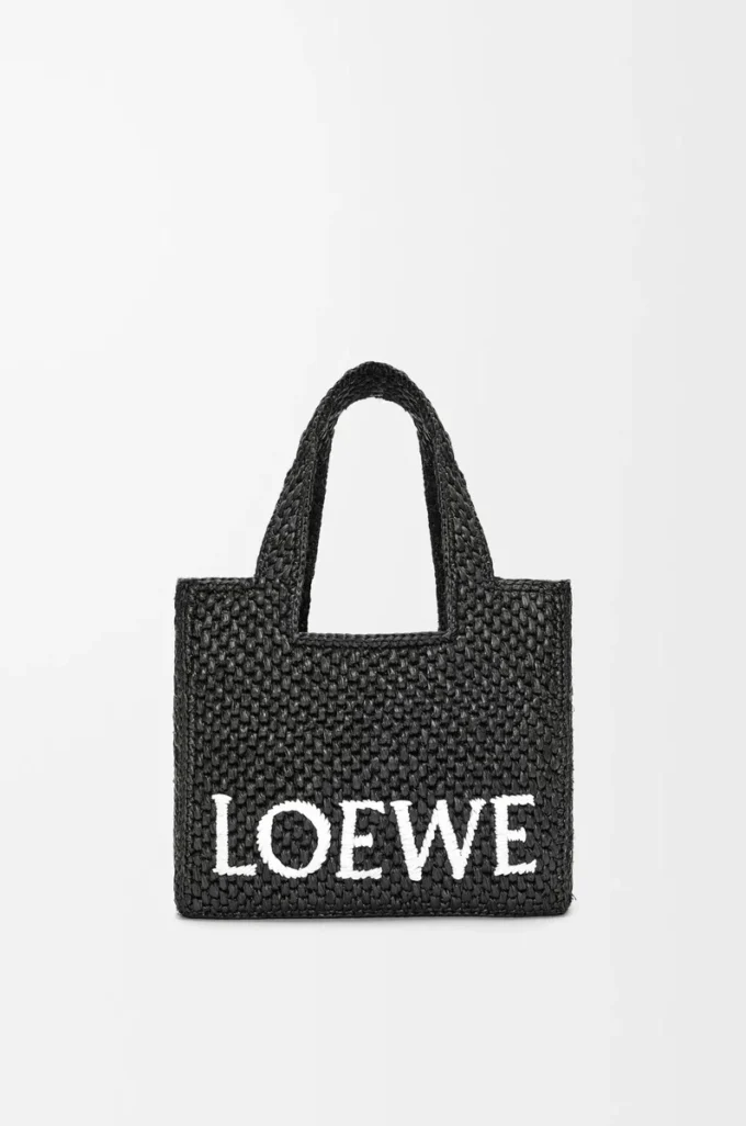 Petit sac fourre-tout LOEWE Font en raphia Noir