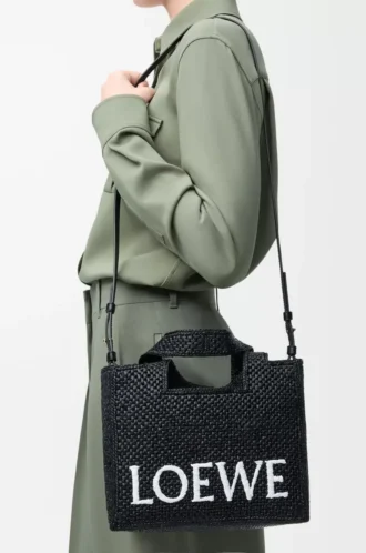 Petit sac fourre-tout LOEWE Font en raphia Noir