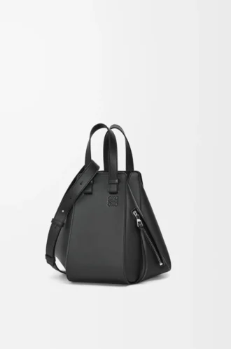 Petit sac Hammock en cuir de veau classique Noir