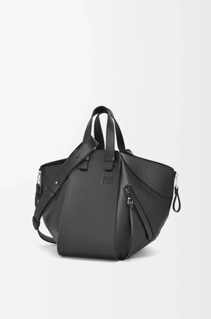 Petit sac Hammock en cuir de veau classique Noir