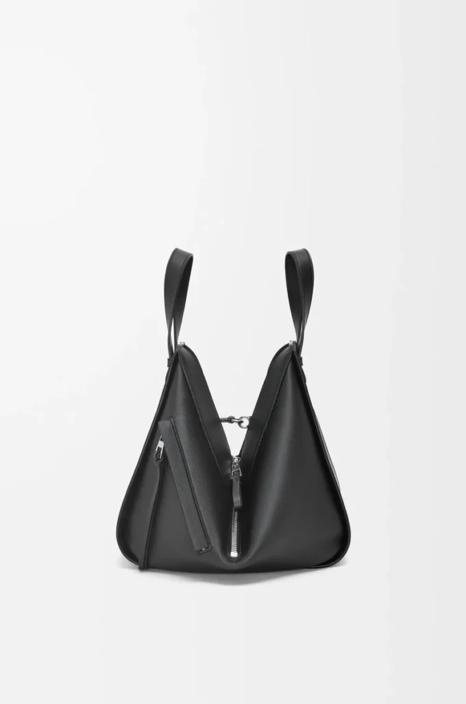Petit sac Hammock en cuir de veau classique Noir