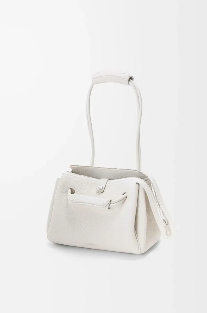 Petit sac Madrid en cuir de veau grainé souple Soft White