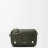 Petit sac messager Pebble en cuir de veau grainé souple Kaki foncé