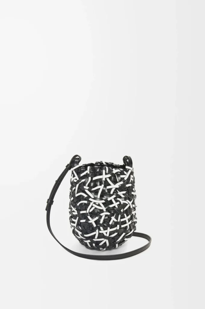 Petit sac Nest Basket en cuir de veau Noir/Blanc