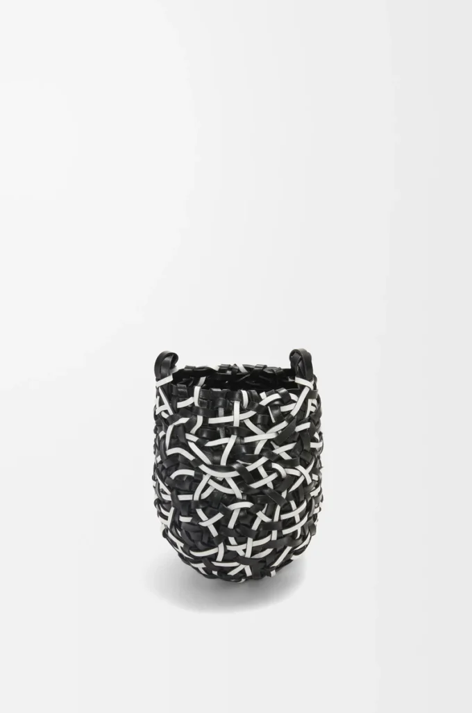 Petit sac Nest Basket en cuir de veau Noir/Blanc