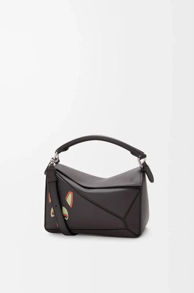 Petit sac Puzzle Futurist Cat en cuir de veau classique taupe foncé