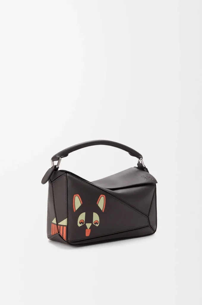 Petit sac Puzzle Futurist Cat en cuir de veau classique taupe foncé