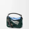 Petit sac Puzzle Futurist Cat en tricot brodé et cuir de veau classique Multicolore Vert