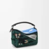 Petit sac Puzzle Futurist Cat en tricot brodé et cuir de veau classique Multicolore Vert