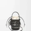Petit sac seau à franges en cuir de veau Noir Petit sac seau à franges en cuir de veau Noir