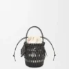 Petit sac seau à franges en cuir de veau Noir Petit sac seau à franges en cuir de veau Noir