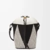Petit sac seau Treasure Bako en jacquard de toile et cuir de veau Naturel/Noir