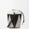 Petit sac seau Treasure Bako en jacquard de toile et cuir de veau Naturel/Noir