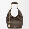 Petit sac Squeeze en cuir d&rsquo;agneau nappa souple chocolat