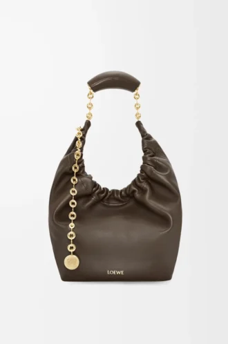 Petit sac Squeeze en cuir d&rsquo;agneau nappa souple chocolat